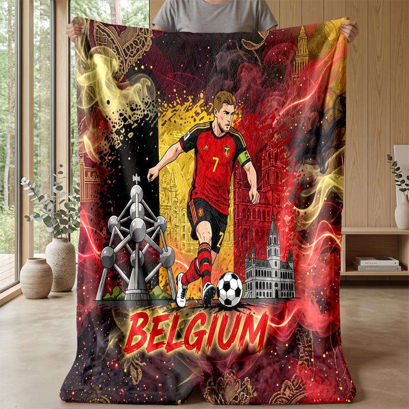 Belgium Football Printed Flannel Blanket Skin Friendly Warm Decorative Throw for Indoor Couch Bed Daily Use