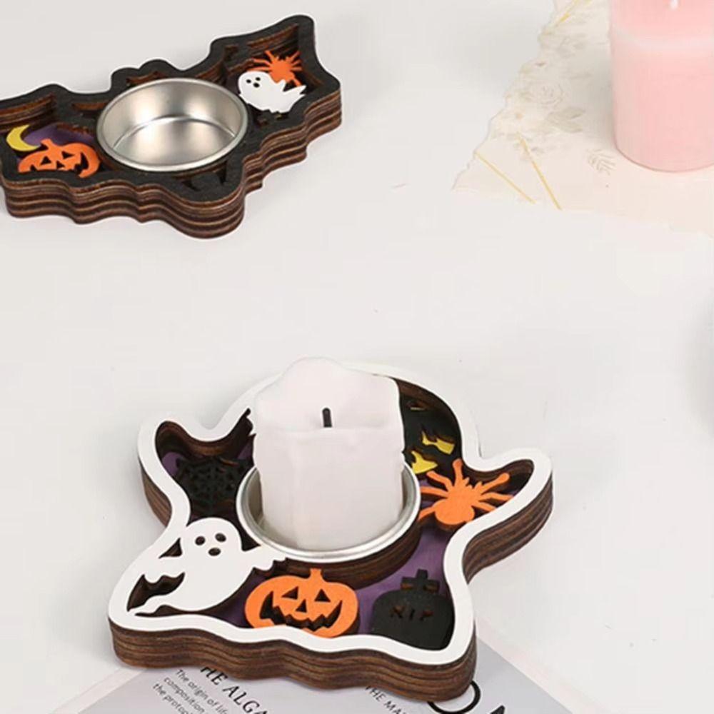 Multi-layered Halloween Candle Holder Romantic Wooden Candle Stands Ghost Festival