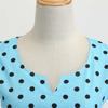 Retro Women's V Neck Short Sleeve Polka Dot Print Lace Up Waist Dress