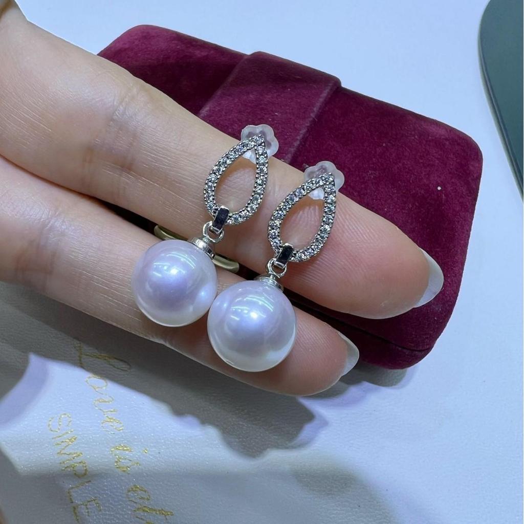 S925 Silver Teardrop Pearl Diamond Circle Earrings for Women - Luxurious Stud Design