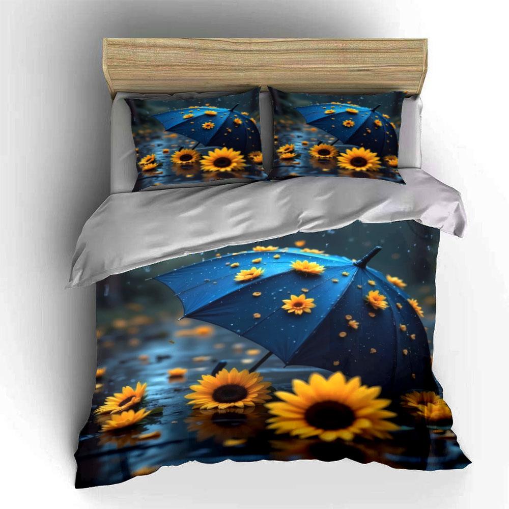 Sunflower Umbrella Set For Rainy Days Soft Comfortable Duvet Cover Bedding Set Included 1*Duvet Cover & 2*Pillowcases, Gift