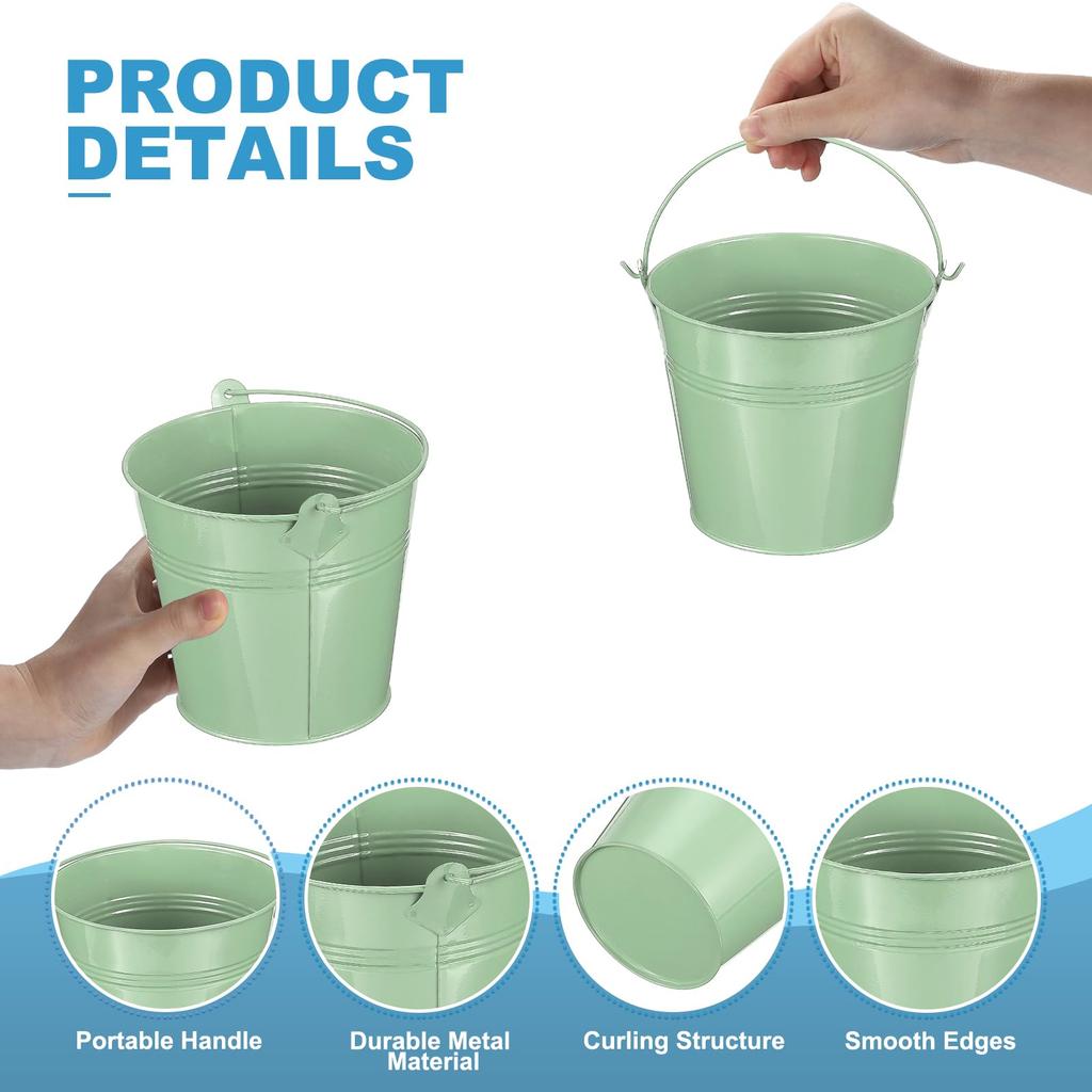 PATIKIL Small Metal Buckets with 6pcs Mini Galvanized Buckets for Craft Party Souvenir Light Green 5.1"x4.7" Handles, Decoration,