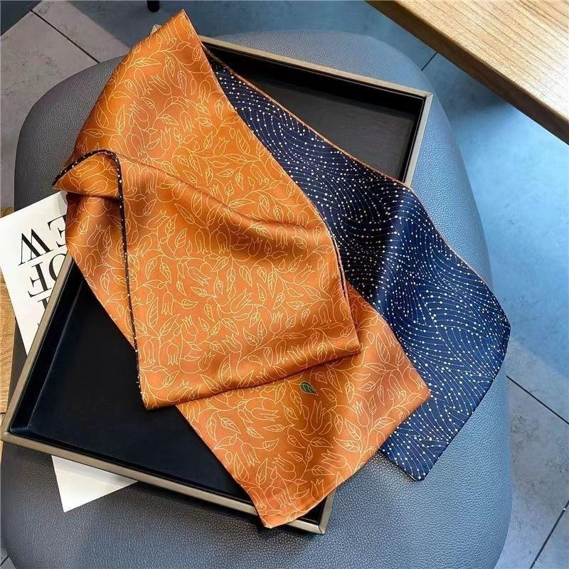 Long Silk Scarf, Spring and Summer Hair Bands, New Square Scarf Fashion Foreign Style Decorative Neckerchief, Neck Protection Small Silk Scarf