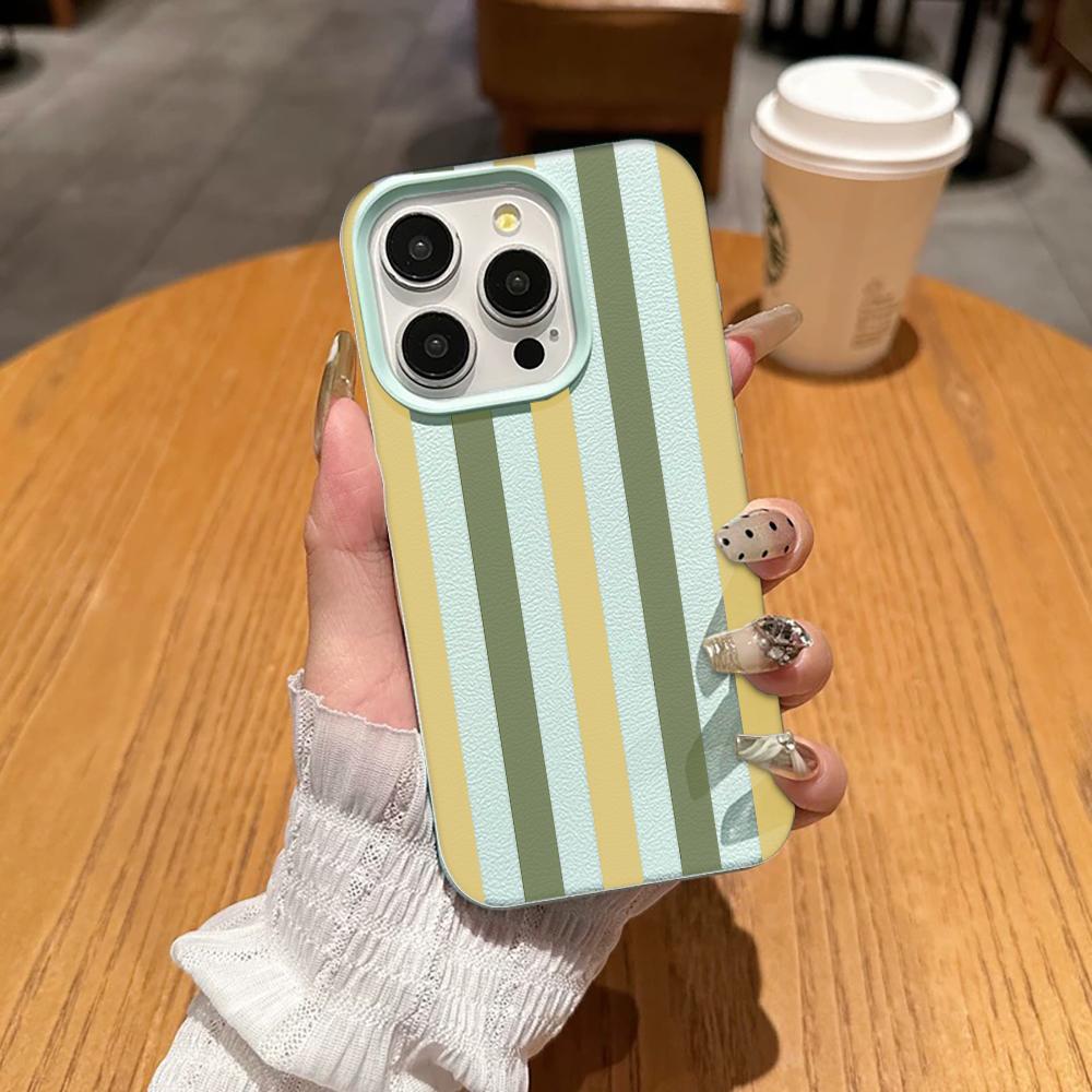 Fashion Two Tone Stripe Phone Case For Iphone 17 Air 16 16e 15 14 11 13 12 Pro Max Aesthetic Shockproof Leather Vintage Cover