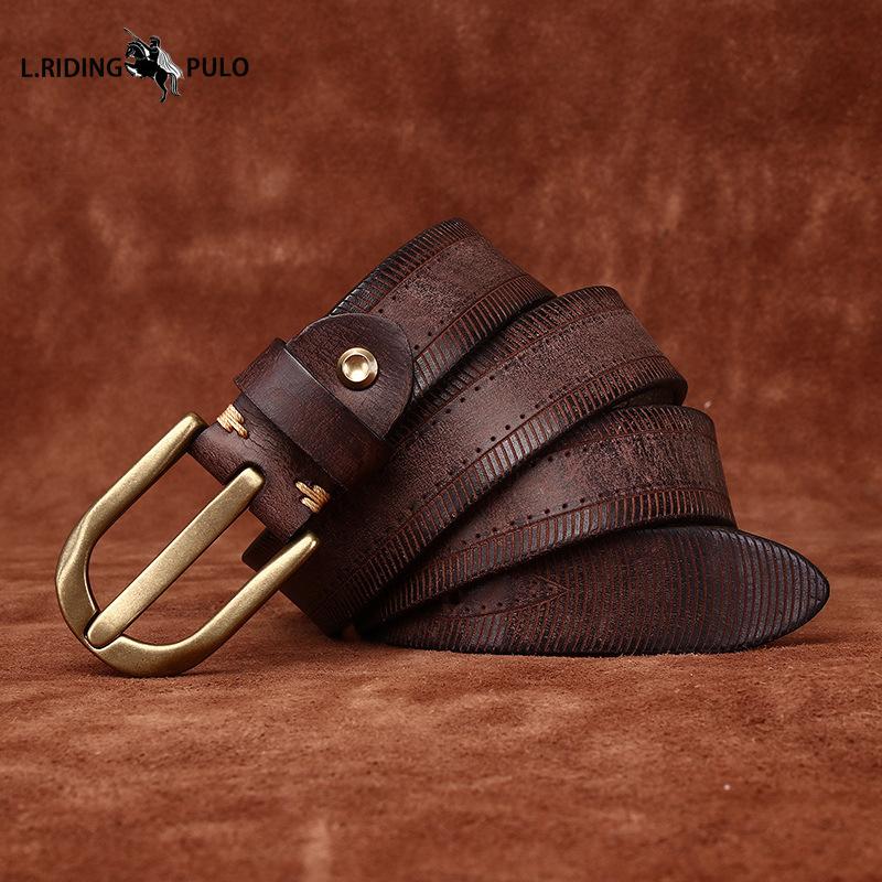 Retro Washed Top Layer Cowhide Belt Men's Genuine Leather Pin Buckle Casual Denim Men's Belt