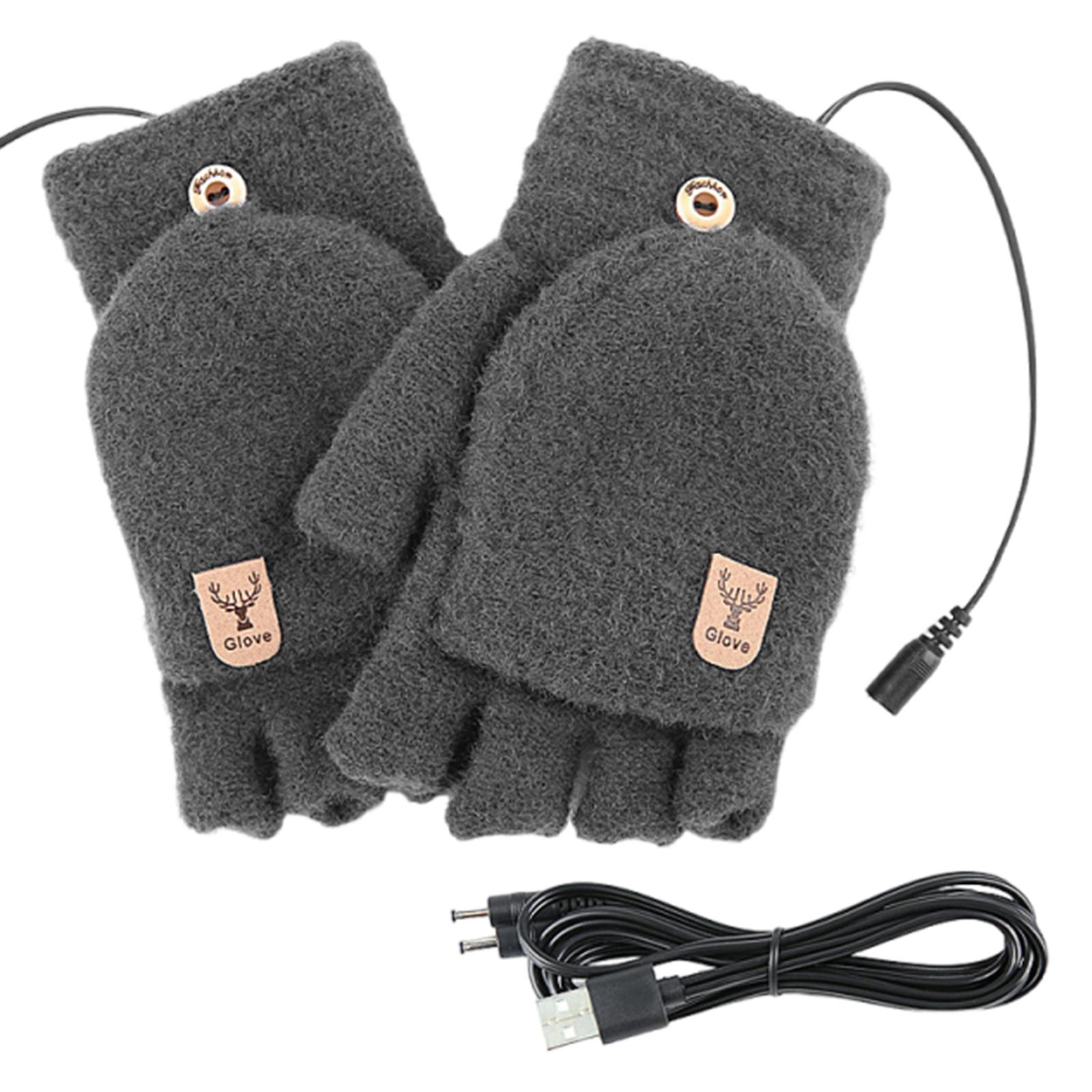 Электрические перчатки с подогревом от USB 5 В, эластичные, простые, без пальцев, однотонные, утолщенные, согревающие руки, для кемпинга, походов на природе серый