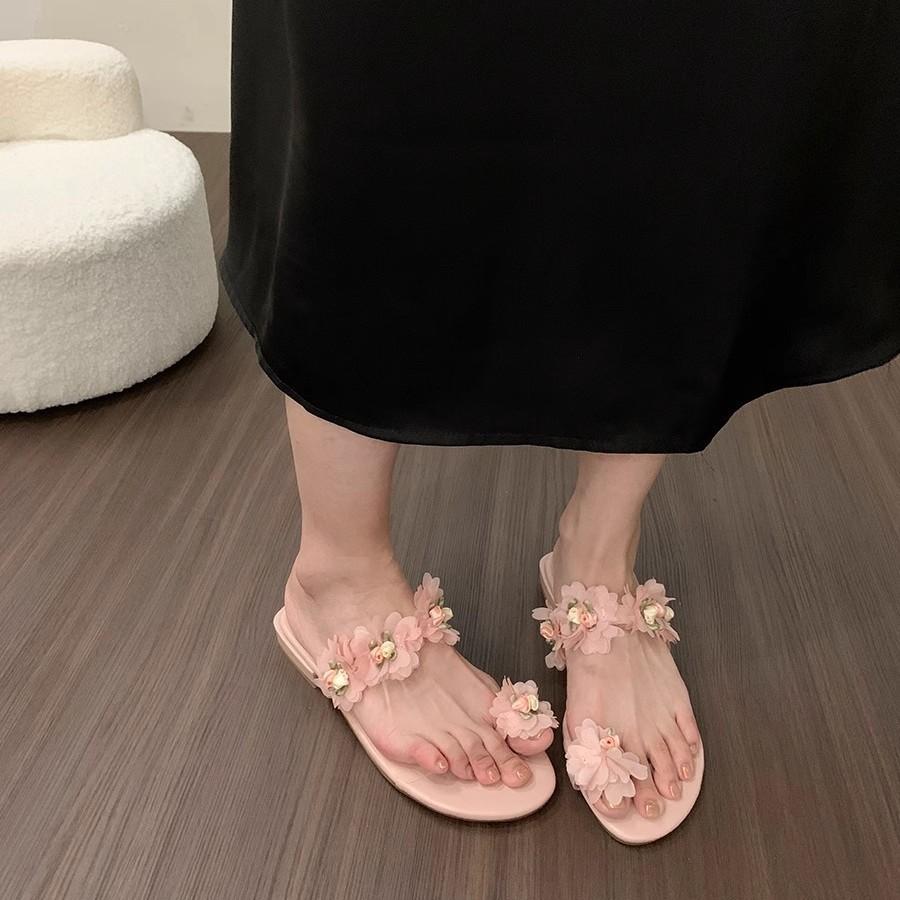 New Chinese style cool slippers fairy shoes outer wear 2025 summer with skirt flower temperament set toe sandals