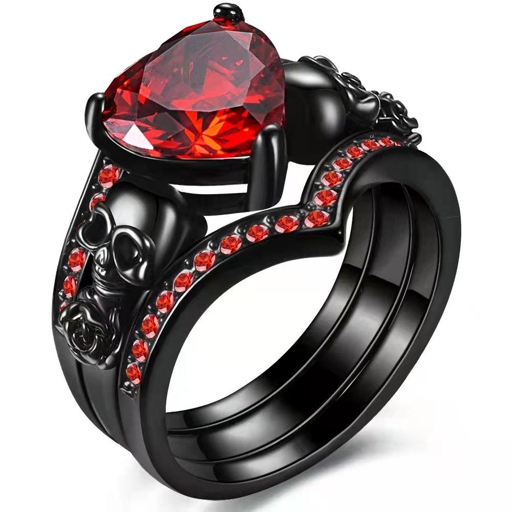 Gothic Skull Engagement Ring Sets Cubic Zirconia Wedding Anniversary Rings Bridal Cocktail Party Biker Zircon