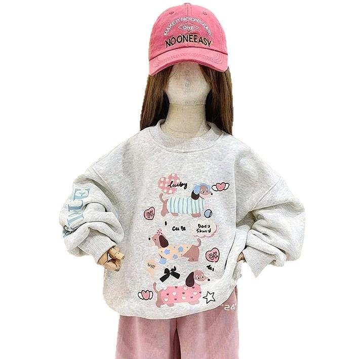 Fleece-Lined Puppy Sweatshirt for Girls: Autumn/Winter Casual Sports Top Outerwear