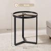 Round Side Table with Tempered Glass Top and Geometric Metal Frame for Small Space, Black