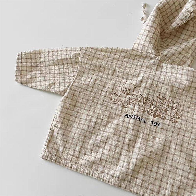 Spring Summer Girls Fashion Cartoon Sun Protection Clothing Hooded Loose Outwear Coat for Kids Boys Plaid Thin Cardigan