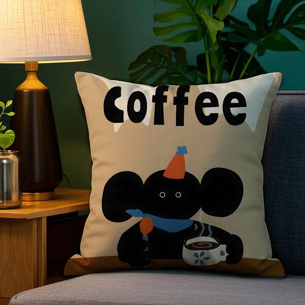 Creative Coffee Illustration Pillow Case Plush Fabric Soft Double Sided Print Home Sofa High Quality Cushion Cover Throw