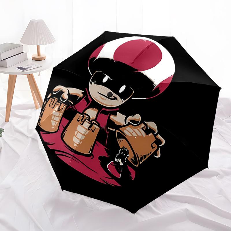 1pc Mario Mushroom Automatic Folding Umbrella - Compact 8-Rib Design, Durable Plastic & Iron, Lightweight for Outdoor Daily Use,  A0929201
