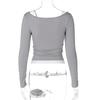 Summer Fashion Contrast T-shirt 2 Piece-Set Women's Off-Shoulder Long Sleeve Patchwork Cropped Top Female Commute Tee Top