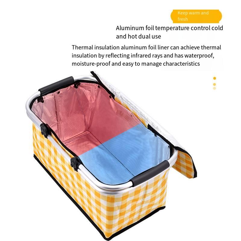 New Folding Basket Picnic Basket Outdoor Handheld Basket Insulation Box Household Supermarket Shopping Storage Basket