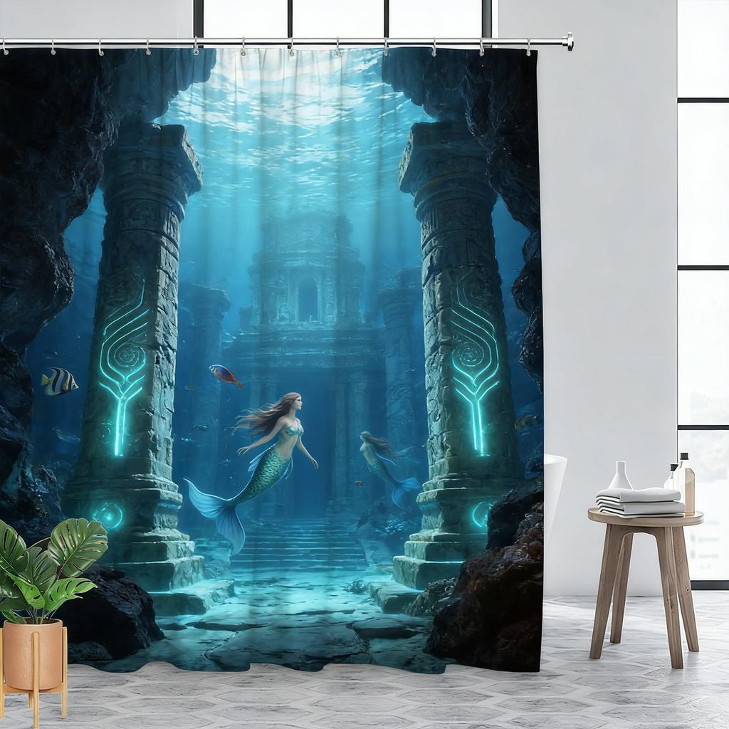 Vibrant Underwater Coral Reef with Sea Turtle & Clownfish Waterproof Shower Curtain for Bathroom Decor