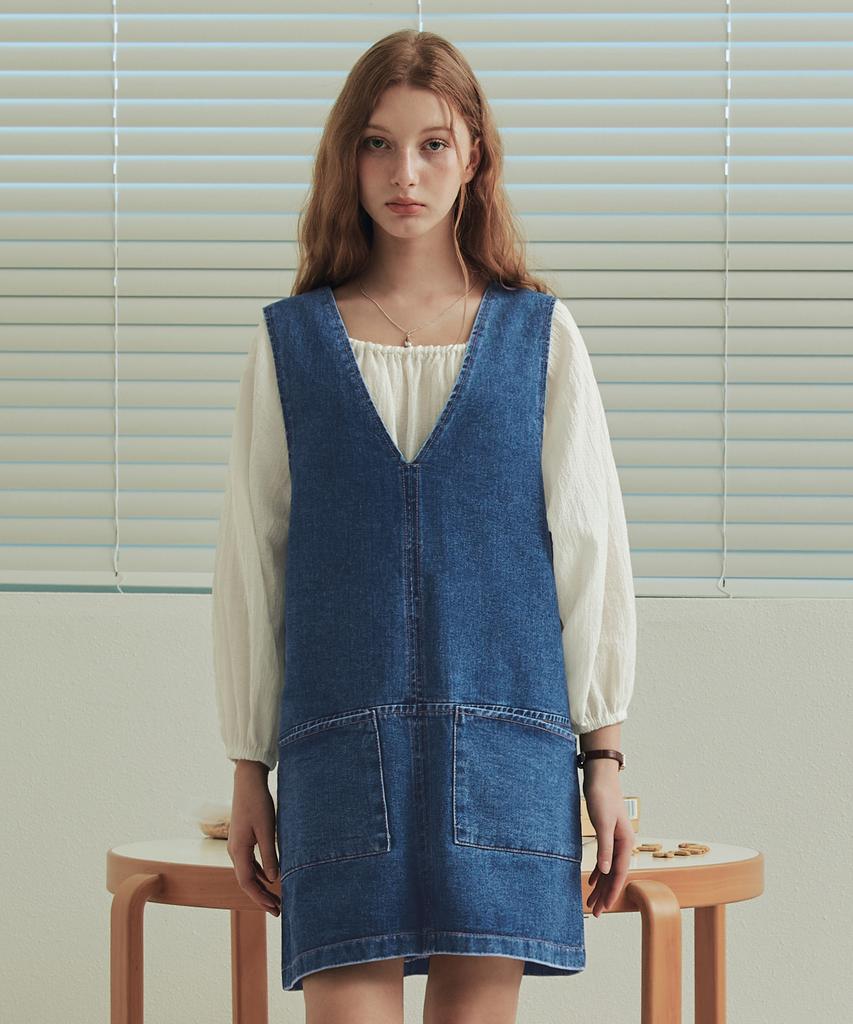 Zero Street Stitch V-Neck Denim Dress / Blue