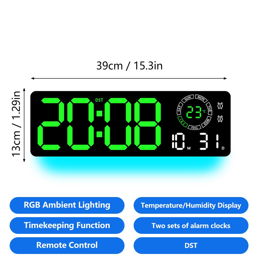 Creative Wall Lamp LED Wall Clock for Living Room with RGB Ambient Light Time Date Temperature Alarm Clock Synchronised Display