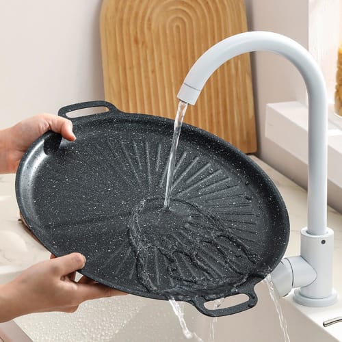 Grill Pan, Yakiniku Plate, Frying Pan, Baking Tray, Outdoor Grill Plate, Yakiniku Frying Pan, Disc-Shaped Frying Pan, 30cm Diameter, Non-Stick, Anti-S