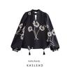 Kaslead New Arrival Women's Clothing Fashion Style Minimalist Easiest for Match Retro Print Half Turtleneck Bishop Sleeves Top