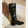 Cowhide Version, Washed Horse Leather Belt Buckle, Thick-soled Medium-high Knight Boots, Women's Knee Boots 0000 Autumn and Winter