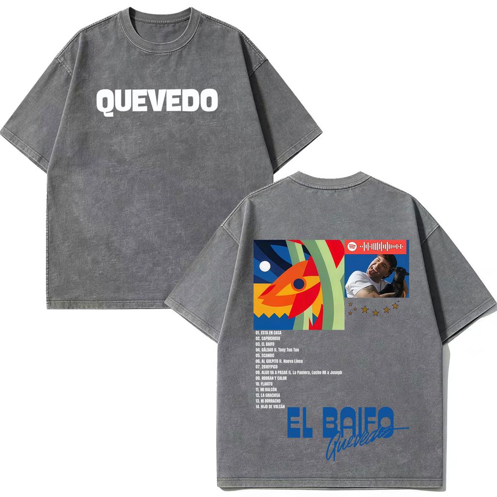 Quevedo El Baifo Album 2026 Tour Graphics Vintage Washed T Shirt Men Women Fashion Tshirt Shortsleeved Loose Cotton Tshirts