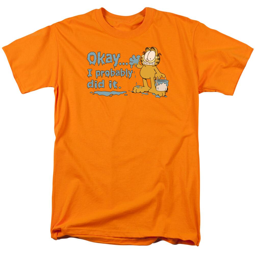 26 Garfield I Probably Did It T Shirt Mens Licensed Cat Jim Davis Comics Tee Orange Unisex T-Shirt M
