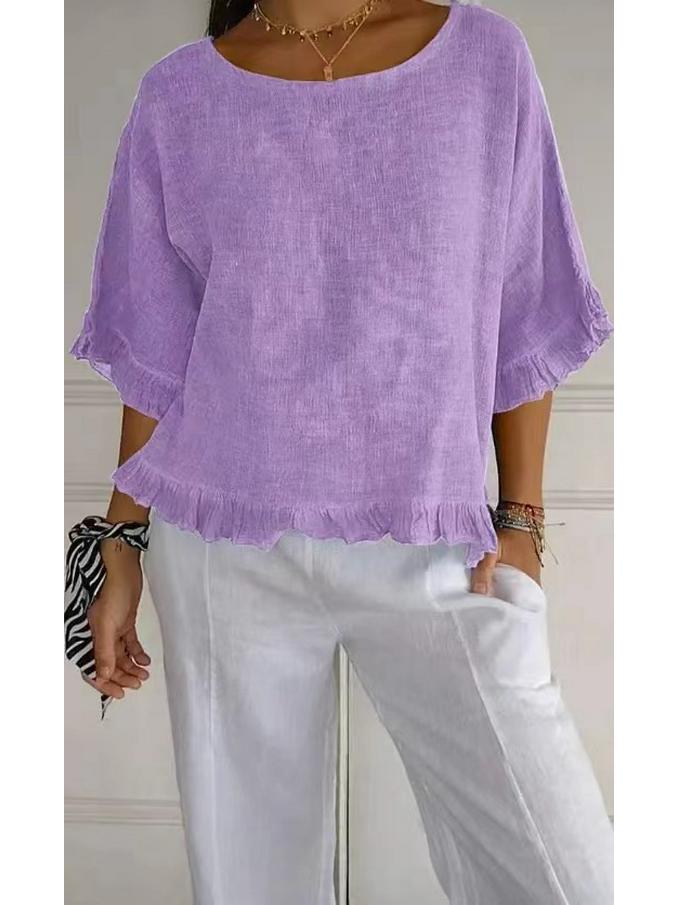 2025 Women's Cotton Linen Loose Fit Short Sleeve Shirt - European & American Style