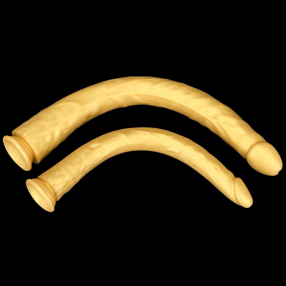 Goldfarbener Silikon-Analplug, extra langer Anal-Masturbator, Fisting-Sklave, riesiger Dildo mit Saugnapf, Umschnalldildo, realistischer Schwanz