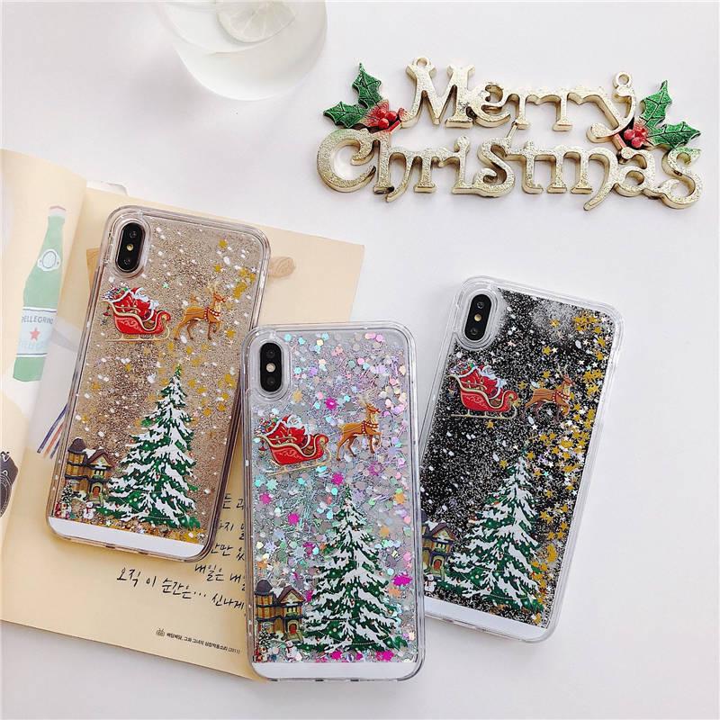 Merry Christmas Phone Case For Iphone 12 11 13 Se 2 11pro Max Xr Xs Max X 7 8 6s Plus 11pro Dynamic Quicksand Glitter Back Cover