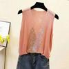 Women's Shiny Silk V-Neck Sleeveless Vest New Spring/Summer Style with Loose Fit and Diamond Accents