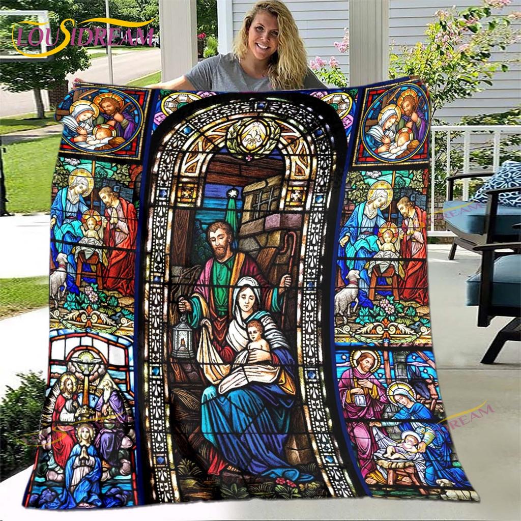 Jesus Blanket Virgin Mary Blanket Flannel Blanket Super Soft Throw Blankets for Bedroom Couch Sofa Gift Tv Blanket Bedding