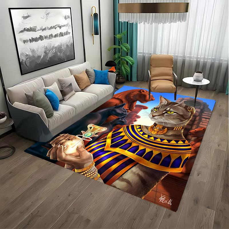 Ancient Egypt Egyptian God Egyptian Cat Anubis Carpet for Living Room Bedroom Sofa Doormat Floor Tapete Anti-slip Decor Alfombra