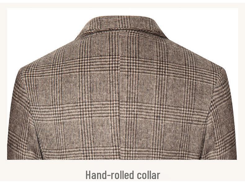 Autumn Winter Men's Plaid Wool Blend Slim Fit Suit Jacket - Business Casual Coats