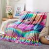1PC Custom Name Rainbow Heart Bear Love Patterned Flannel Blanket Suitable For All Seasons for Home Decor Warmth and Comfort Gifts Holiday Present_lx