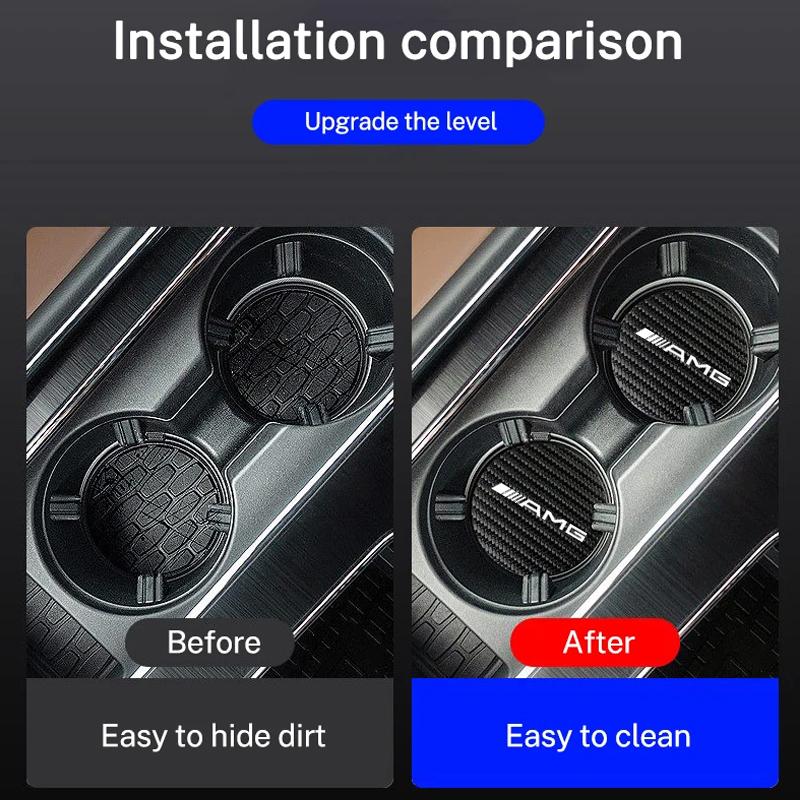 JBCR1 2Pcs Car Carbon Fiber Water Cup Mat Coaster Non Slip Pad For Mercedes Benz AMG W203 W206 W220 W205 W211 W212 W201 W168 W167 W169
