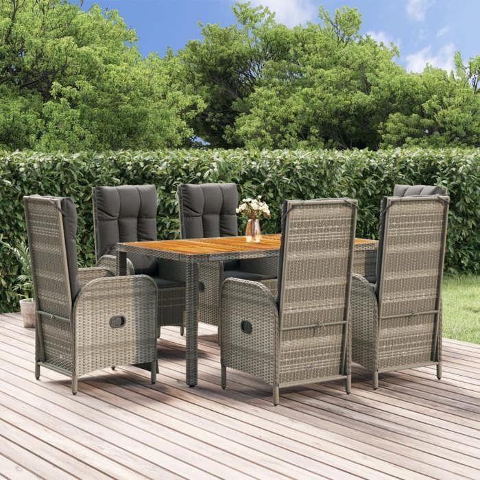 VidaXL Garden Dining Set and Cushions 7 Pcs Grey Rattan, Dining Set, Dining Set 3185051