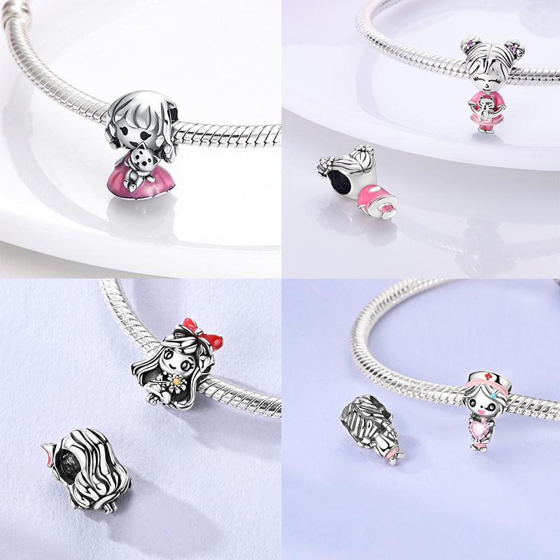 Original 925 Silber Mädchen Charms Perle Herz Liebe Familien Charm Perlen Anhänger Passt Armband Damen Schmuck Geschenke