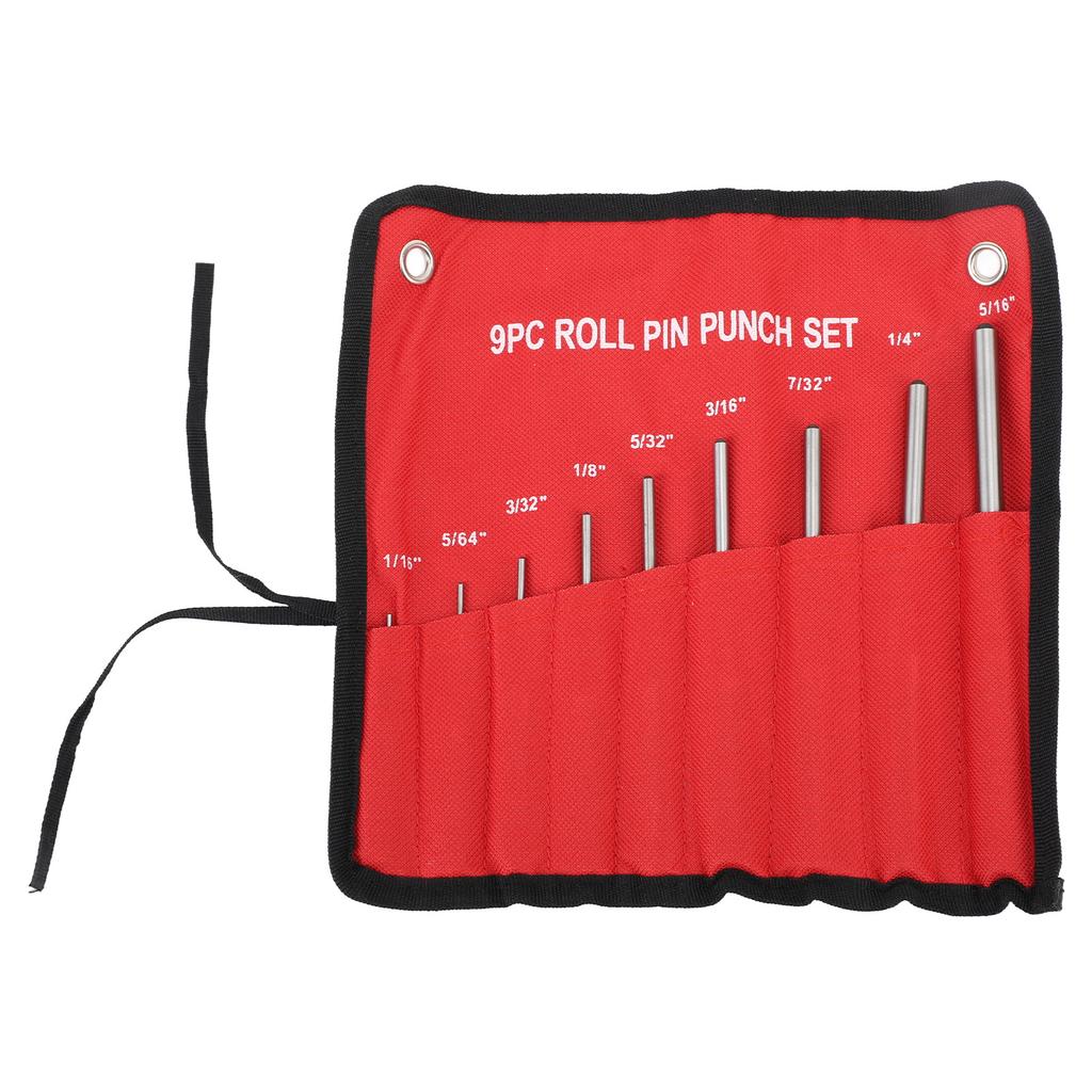 9pcs Roll Pin Punch Set Hardened Steel Removing Pin Punch Tool with Red Storage Pouch For Watch Repair Jewelry Craft