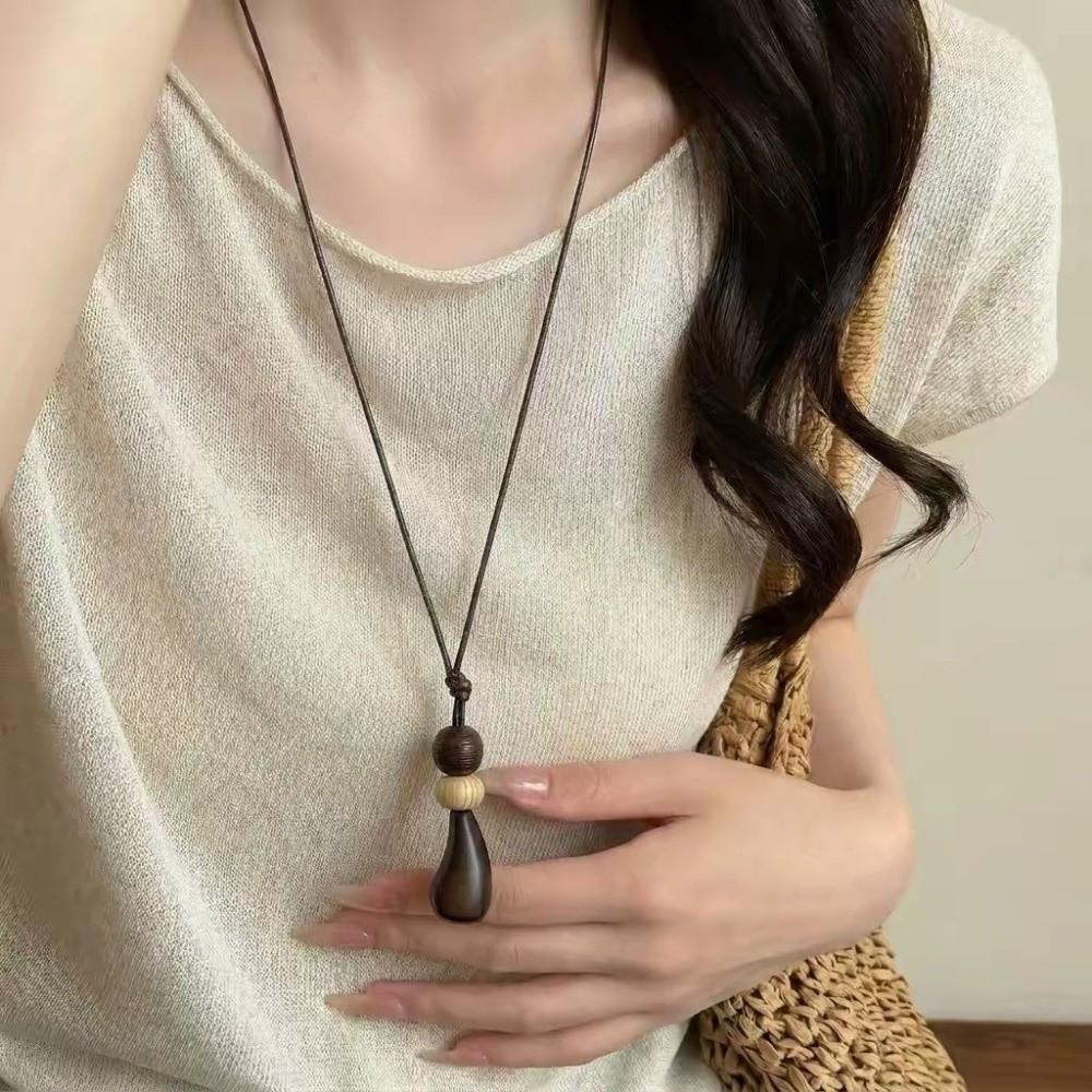 Adjustable Rope Bohemian Long Necklace Brown Rope Sweater Chain For Women Daily Wear