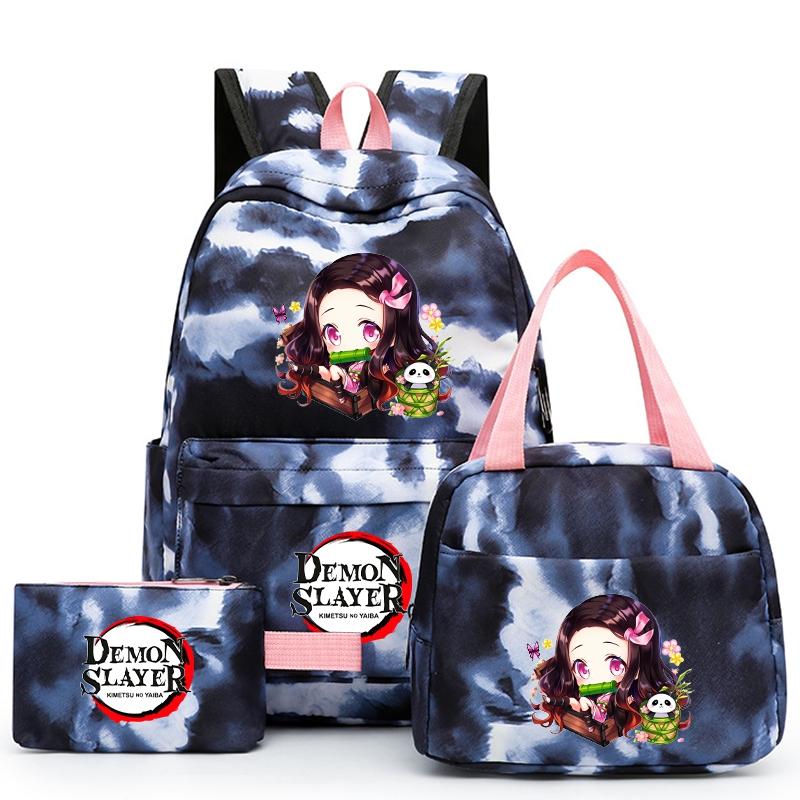 3ks/set Anime Demon Slayer Batoh pro dívky Chlapci Back To School Bag with Lunch Bag Student Bookbag Muži Ženy Cestovní taška Mochil