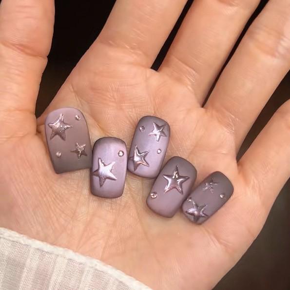 

Xiaohongshu 3D Frosted Violet Star Cat Eye Handmade Wearable Nails S Small