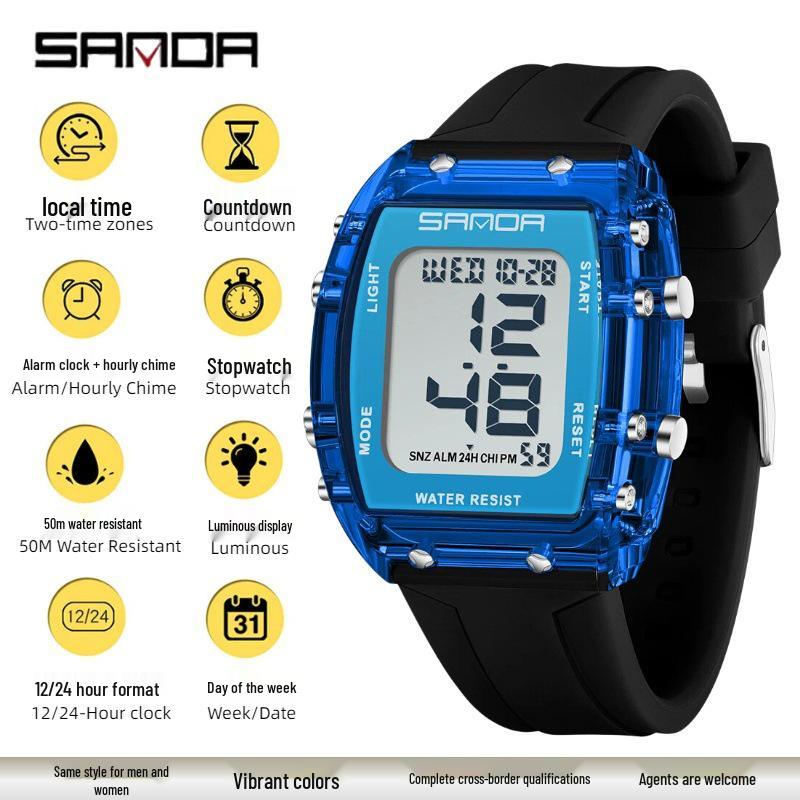 Sanda Waterproof Multifunctional Sports Watch for Students with Alarm