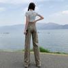 Khaki Slim-Fit High-Waisted Cargo Pants for Women - Autumn/Winter American Retro Style
