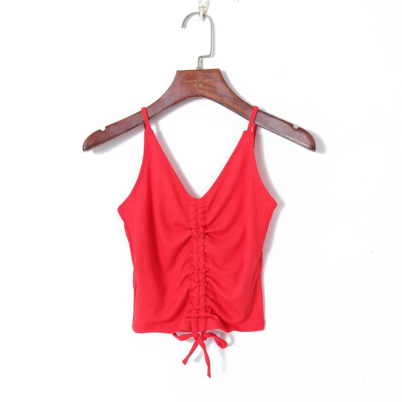 

Women s Fashion Solid Color and V-neck Lace up Slim Fit Drawstring Red S