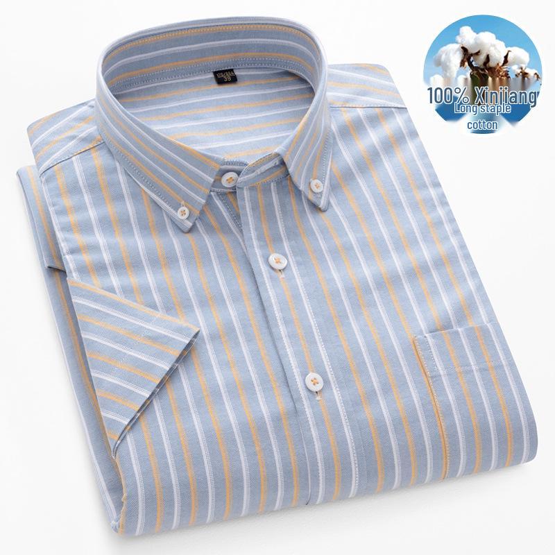 Herr sommar Oxford bomull kortärmad skjorta - Business Casual, Enzymtvättad, Antibakteriell