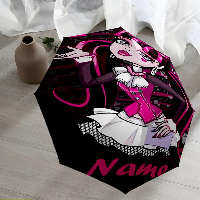 Custom Name Monster High Theme Automatic Umbrella, Lightweight & Portable, 8 Rib, Perfect for Outdoor Travel, Birthdays, Christmas, Gifts.