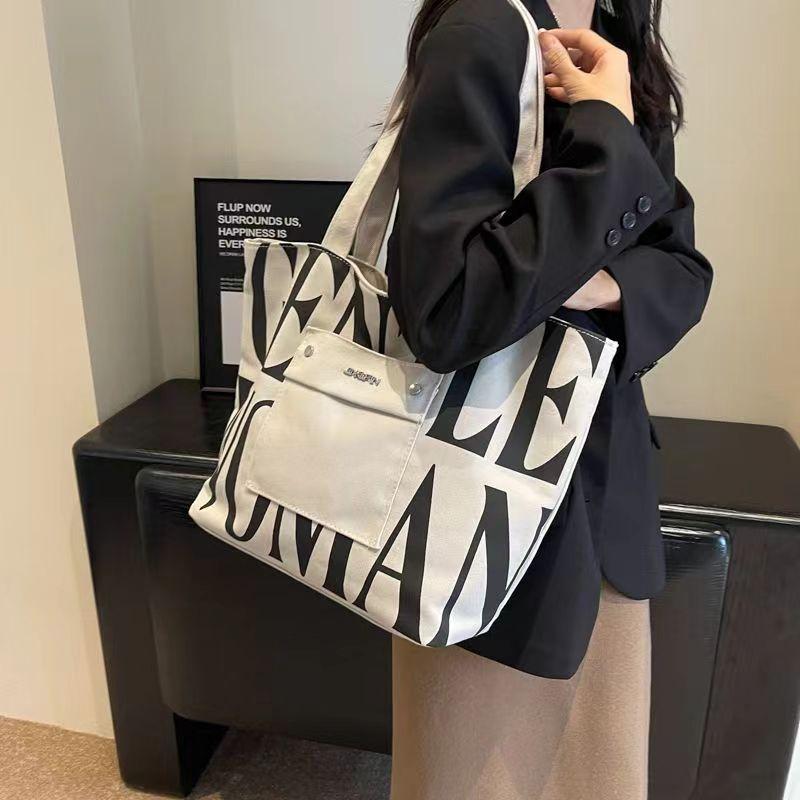 

New Large capacity Single Shoulder Canvas Bag Stylish Letter Style Student Install books Handbag for Class, Fashion Shopping Bag