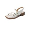 Fashion New Summer Sandals Split Leather Women Shoes Square Toe Sandals for Women Fashion Belt Buckle Chunky Heel Sandal Gladiator Shoes