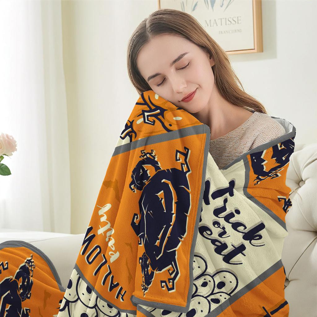 Halloween Pattern Puzzle Printed Blanket for Sofa Travel Camping Living Room Office Conditioning Blanket for All Seasons Gifts
